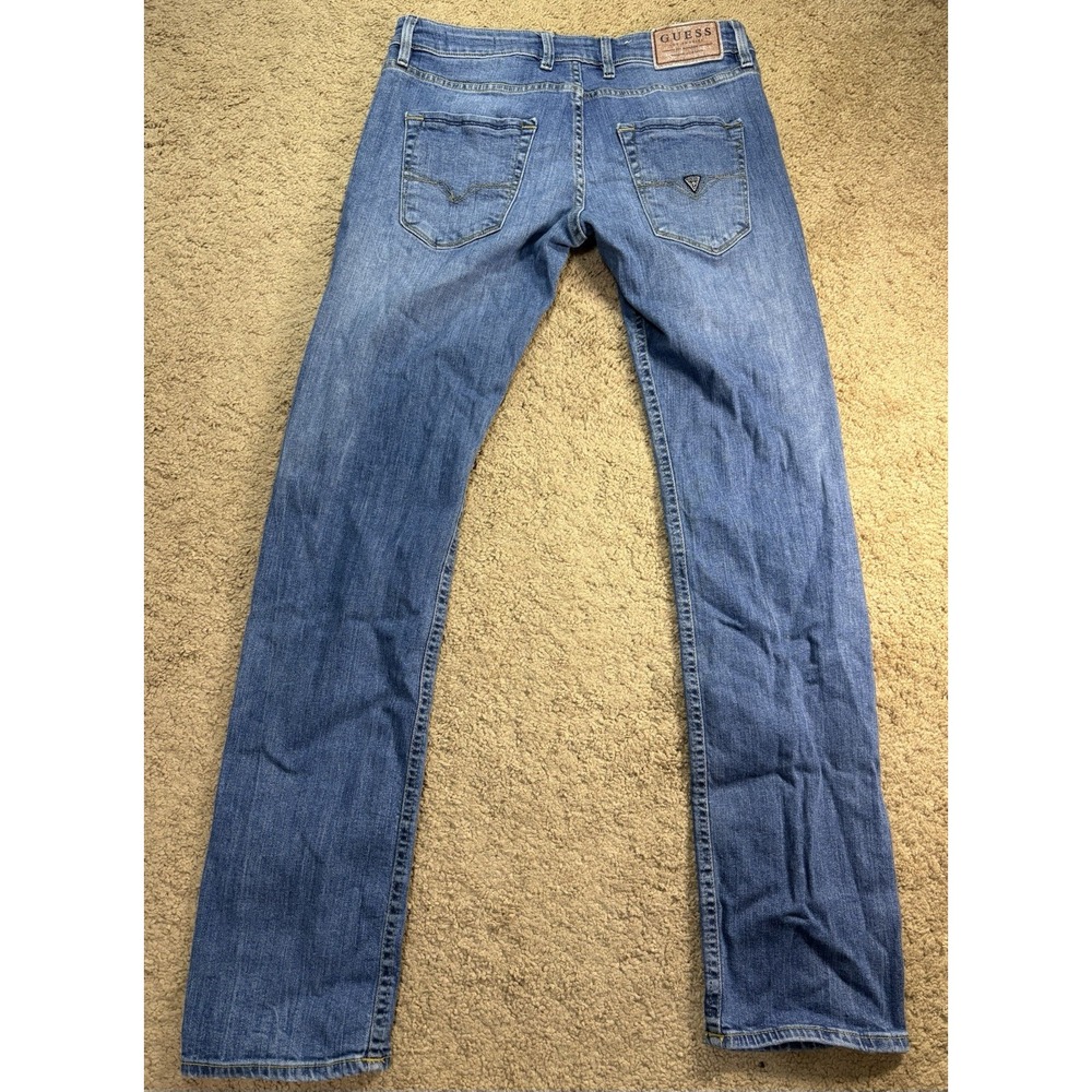 Guess Vermont Slim Straight Jeans Men 29 Blue Distressed‎ Button Fly Low Rise - Picture 10 of 10